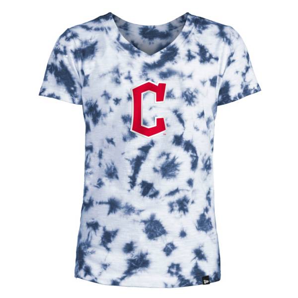 New Era Youth Girls' Cleveland Indians Blue Tie Dye V-Neck T-Shirt