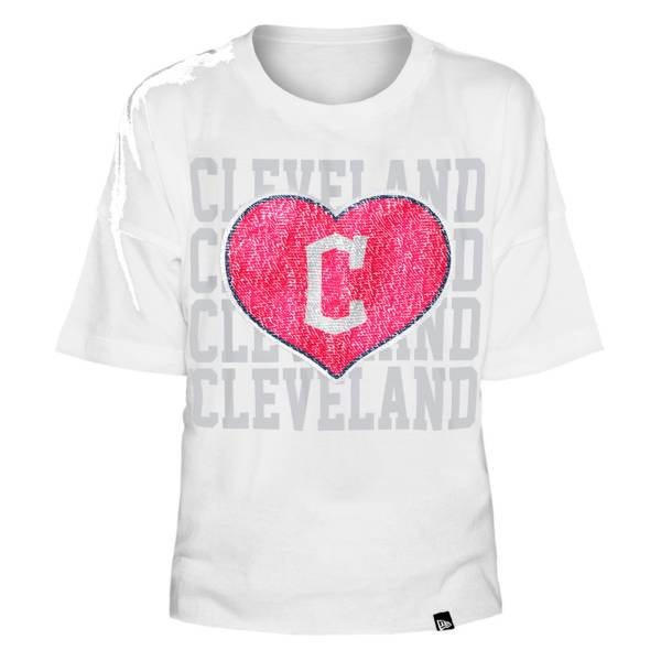 New Era Youth Girls' Cleveland Indians White Heart V-Neck T-Shirt