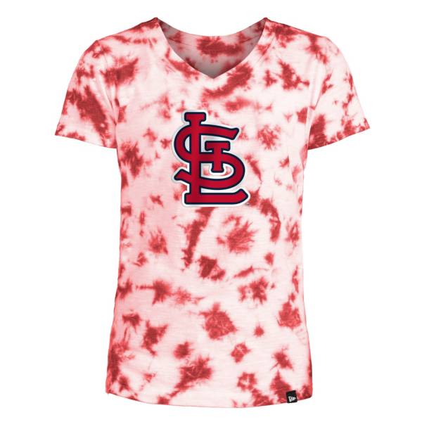 New Era Youth Girls' St. Louis Cardinals Red Tie Dye V-Neck T-Shirt