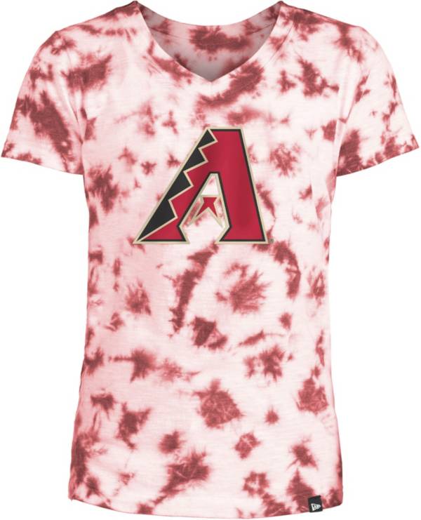 New Era Youth Girls' Arizona Diamondbacks Red Tie Dye V-Neck T-Shirt