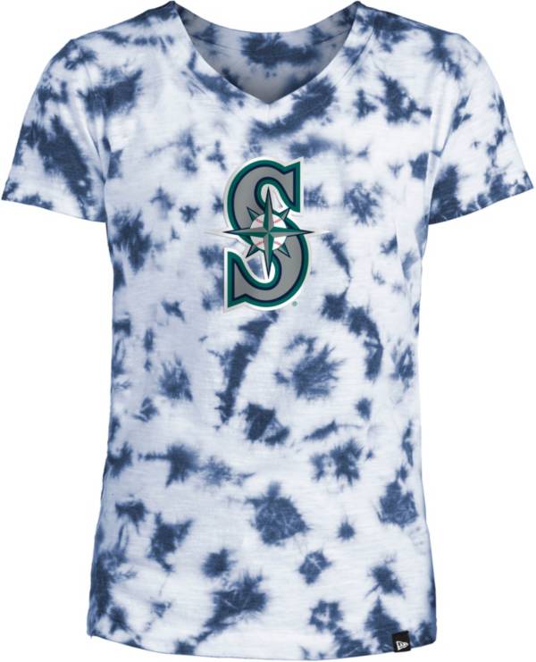 New Era Youth Girls' Seattle Mariners Blue Tie Dye V-Neck T-Shirt