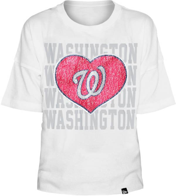 New Era Youth Girls' Washington Nationals White Heart T-Shirt