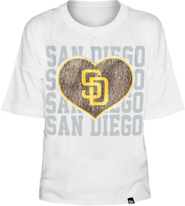 New Era Youth Girls' San Diego Padres White Heart V-Neck T-Shirt product image