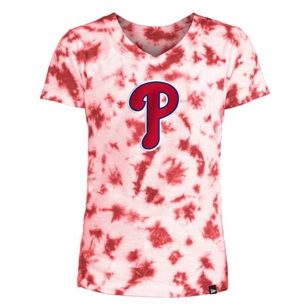 New Era Youth Girls' Philadelphia Phillies Blue Tie Dye V-Neck T-Shirt