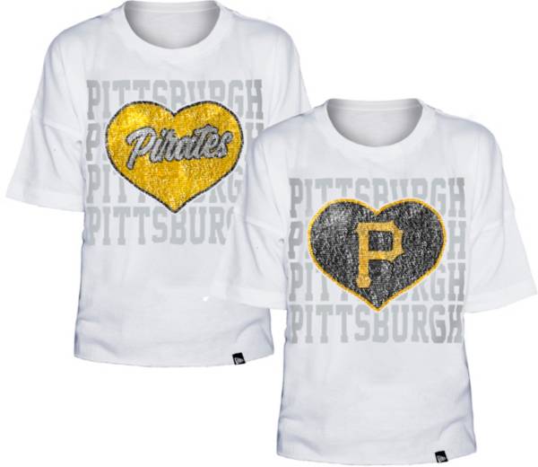 New Era Youth Pittsburgh Pirates White Sequin Heart V-Neck T-Shirt