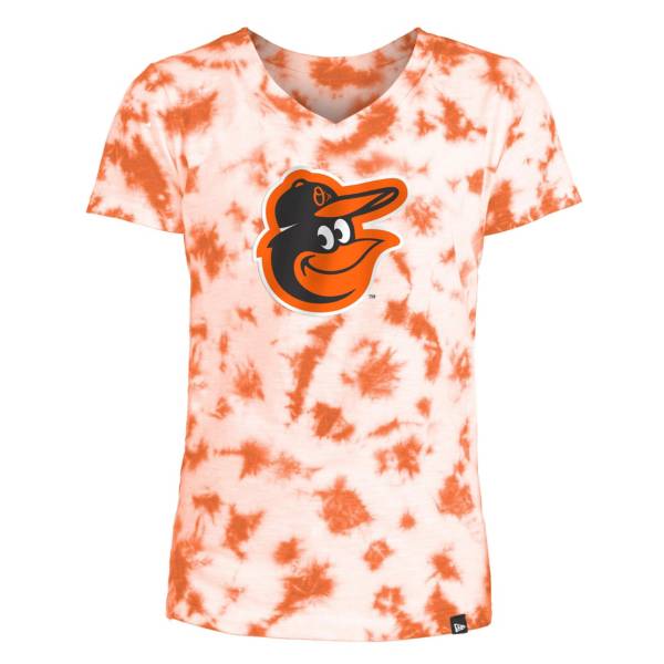 New Era Youth Girls' Baltimore Orioles Orange Tie Dye V-Neck T-Shirt