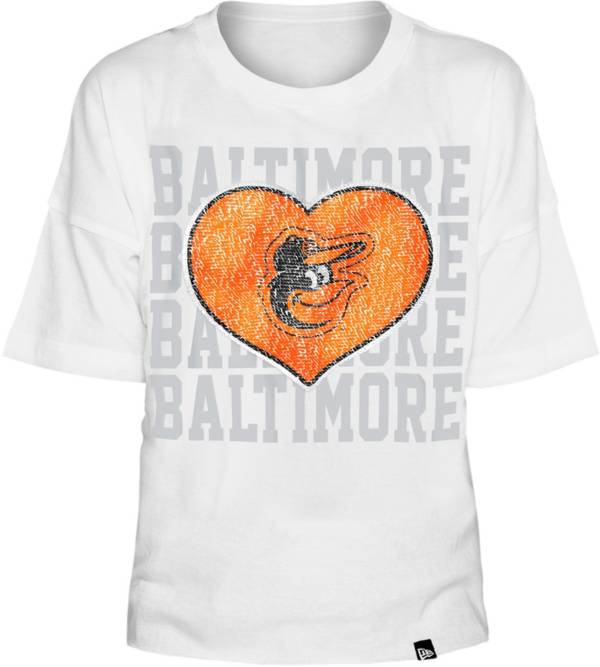 New Era Youth Girls' Baltimore Orioles White Heart T-Shirt