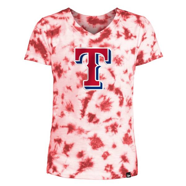 New Era Youth Girls' Texas Rangers Red Tie Dye V-Neck T-Shirt
