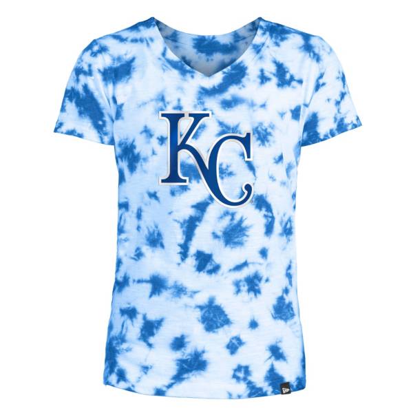 New Era Youth Girls' Kansas City Royals Blue Tie Dye V-Neck T-Shirt
