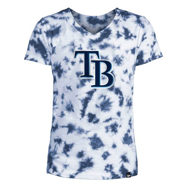 New Era Youth Girls' Tampa Bay Rays Blue Tie Dye V-Neck T-Shirt