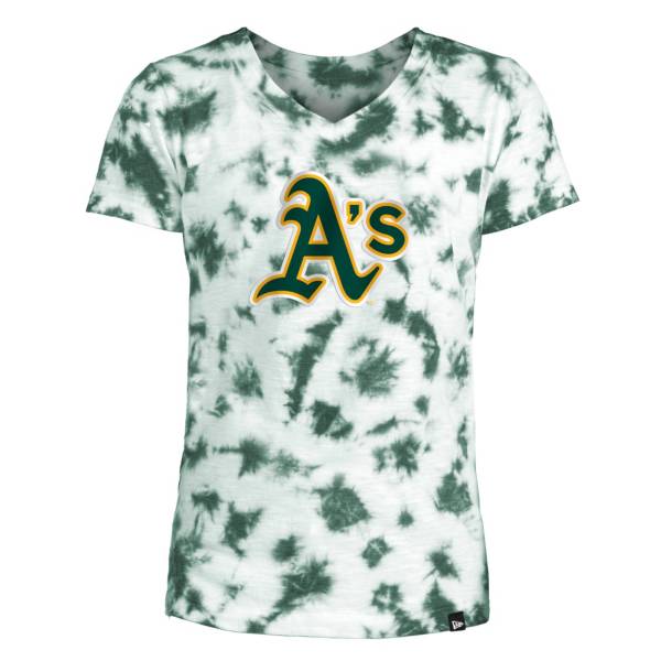 New Era Youth Girls' Oakland Athletics Green Tie Dye V-Neck T-Shirt