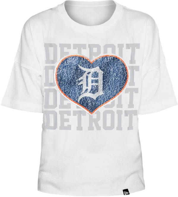 New Era Youth Girls' Detroit Tigers White Heart V-Neck T-Shirt
