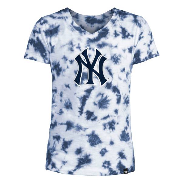 New Era Youth Girls' New York Yankees Blue Tie Dye V-Neck T-Shirt