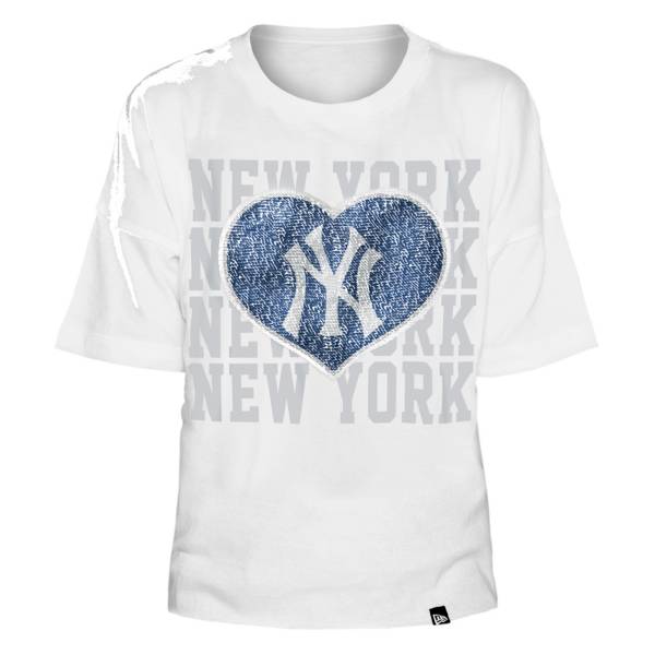 New Era Youth Girls' New York Yankees White Heart V-Neck T-Shirt