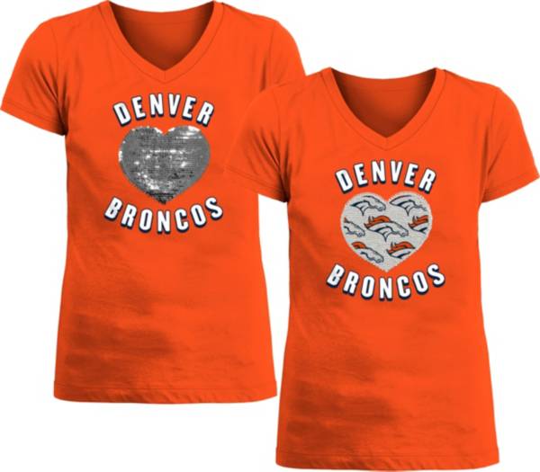 New Era Apparel Girl's Denver Broncos Sequins Heart Orange T-Shirt