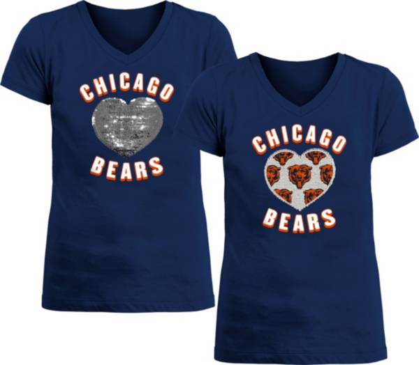 New Era Apparel Girl's Chicago Bears Sequins Heart Navy T-Shirt