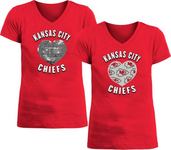 New Era Apparel Girl's Kansas City Chiefs Sequins Heart Red T-Shirt