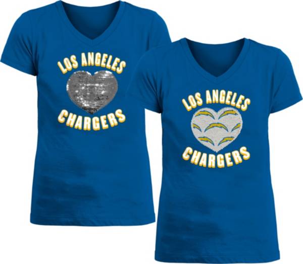 New Era Apparel Girl's Los Angeles Chargers Sequins Heart Blue T-Shirt