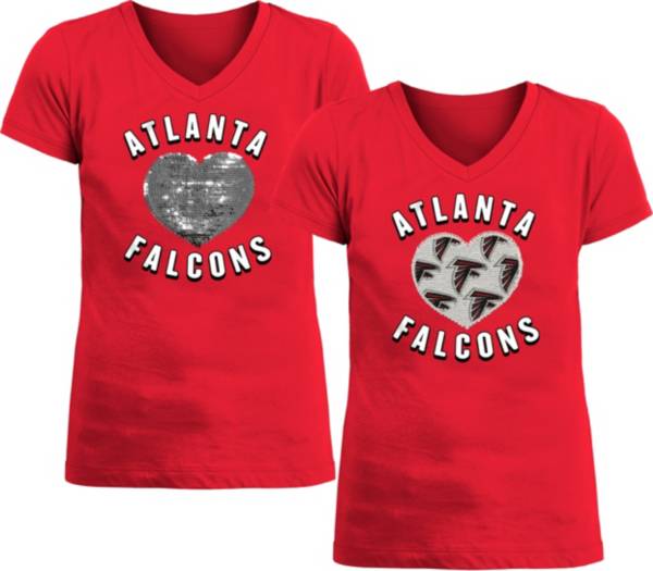 New Era Apparel Girl's Atlanta Falcons Sequins Heart Red T-Shirt