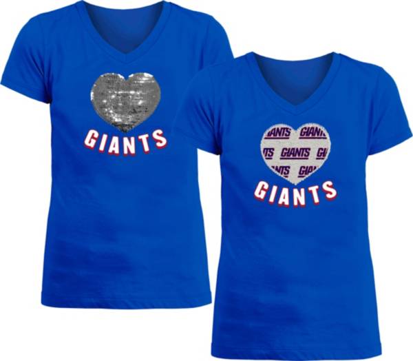 New Era Apparel Girl's New York Giants Sequins Heart Blue T-Shirt