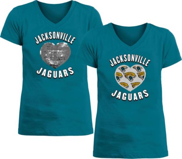 New Era Apparel Girl's Jacksonville Jaguars Sequins Heart Teal T-Shirt