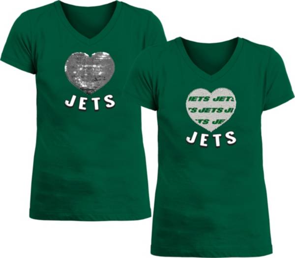 New Era Apparel Girl's New York Jets Sequins Heart Green T-Shirt