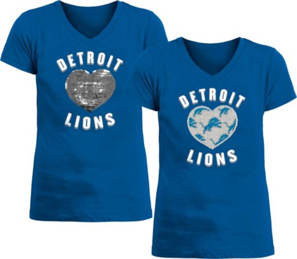 New Era Apparel Girl's Detroit Lions Sequins Heart Blue T-Shirt