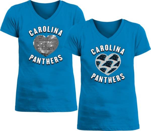 New Era Apparel Girl's Carolina Panthers Sequins Heart Blue T-Shirt