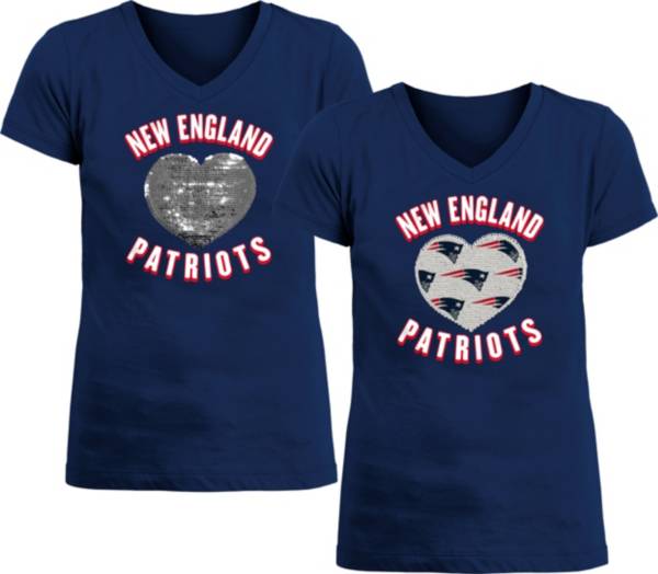 New Era Apparel Girl's New England Patriots Sequins Heart Navy T-Shirt