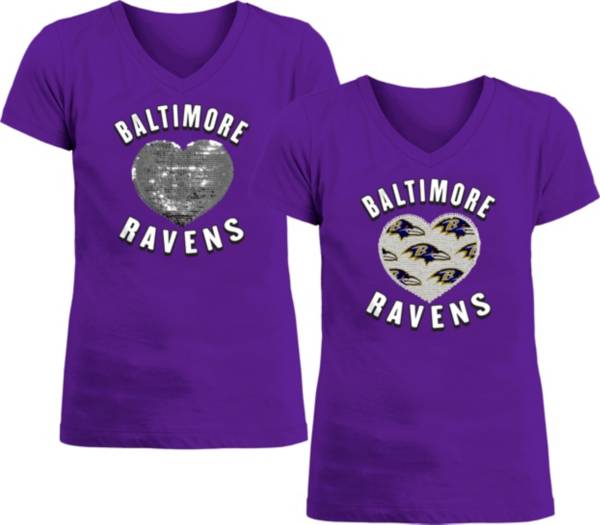 New Era Apparel Girl's Baltimore Ravens Sequins Heart Purple T-Shirt