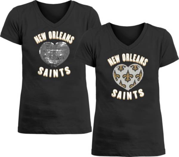 New Era Apparel Girl's New Orleans Saints Sequins Heart Black T-Shirt