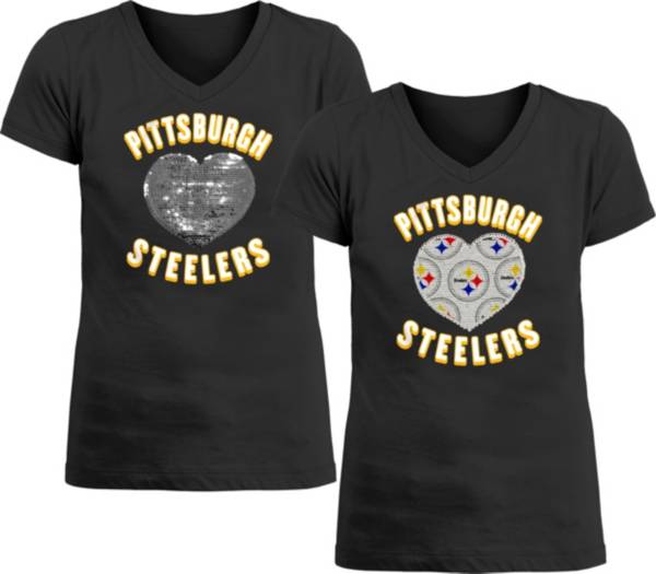 New Era Apparel Girl's Pittsburgh Steelers Sequins Heart Black T-Shirt