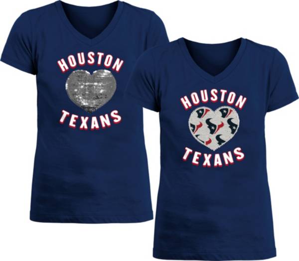 New Era Apparel Girl's Houston Texans Sequins Heart Navy T-Shirt