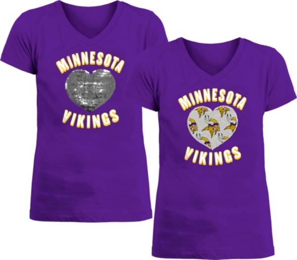 New Era Apparel Girl's Minnesota Vikings Sequins Heart Purple T-Shirt