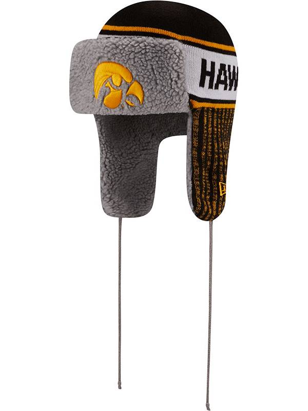 New Era Men's Iowa Hawkeyes Black Helmet Head Trapper Knit Hat