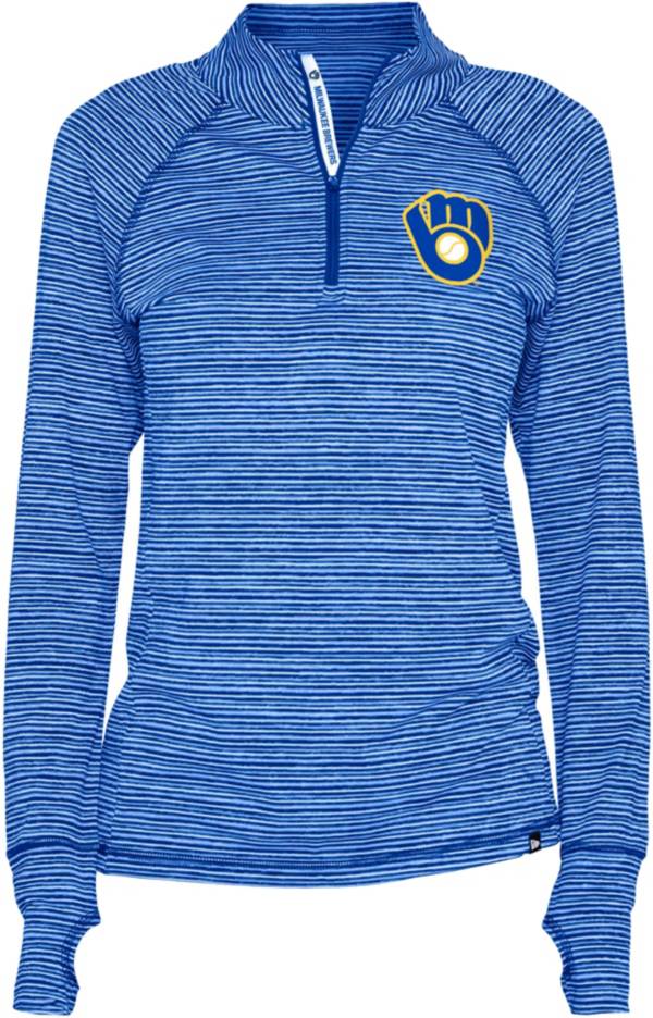 New Era Women's Milwaukee Brewers Space Dye Blue Quarter-Zip Pullover Shirt