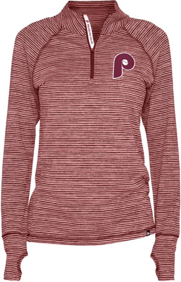 New Era Women's Philadelphia Phillies Space Dye Red Quarter-Zip Pullover Shirt