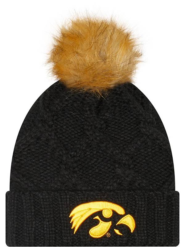 New Era Women's Iowa Hawkeyes Black Lux Knit Pom Beanie