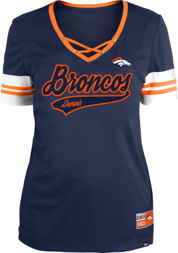 New Era Women's Denver Broncos Orange Lace-Up V-Neck T-Shirt