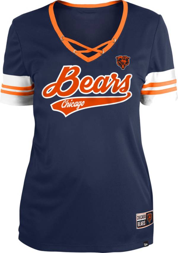 New Era Women's Chicago Bears Navy Lace-Up V-Neck T-Shirt