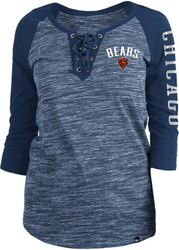 New Era Women's Chicago Bears Space Dye Lace Navy Plus Size Raglan T-Shirt