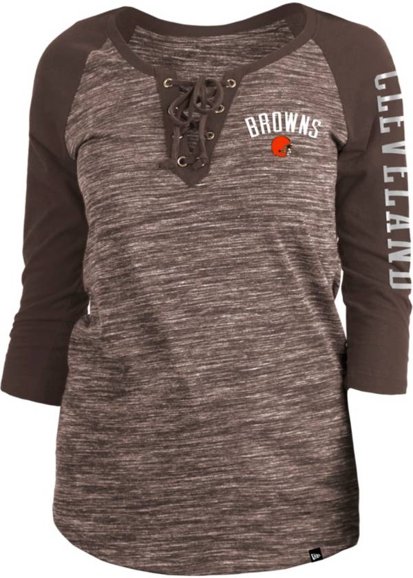 New Era Women's Cleveland Browns Space Dye Lace Brown Plus Size Raglan T-Shirt