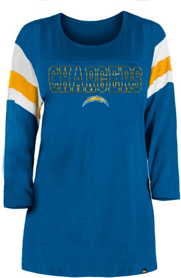 New Era Women's Los Angeles Chargers Foil Slub Blue Three-Quarter Sleeve T-Shirt