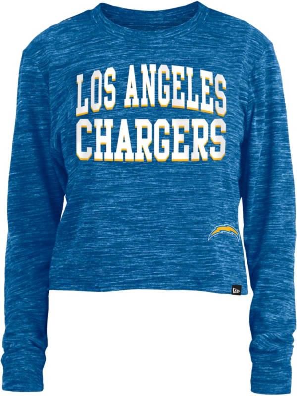 New Era Women's Los Angeles Chargers Space Dye Blue Long Sleeve Crop Top T-Shirt