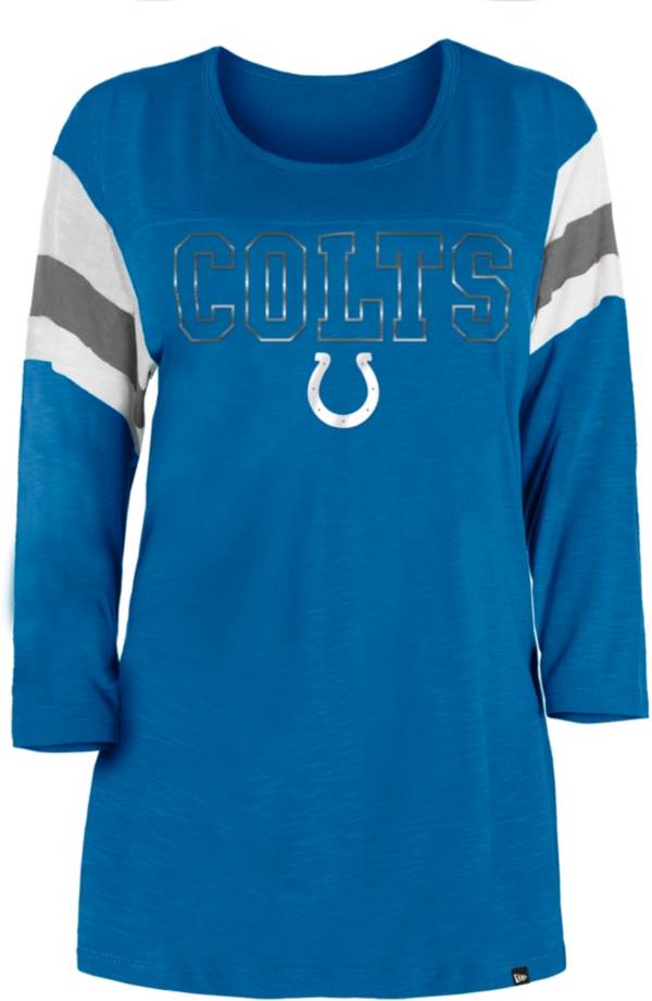 New Era Women's Indianapolis Colts Foil Slub Blue Three-Quarter Sleeve T-Shirt