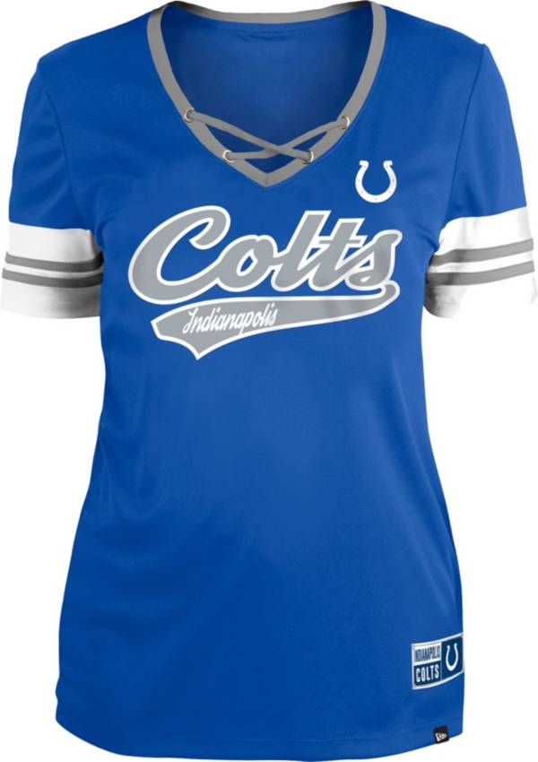 New Era Women's Indianapolis Colts Blue Lace-Up V-Neck T-Shirt