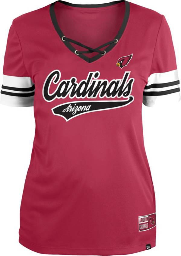 New Era Women's Arizona Cardinals Red Lace-Up V-Neck T-Shirt