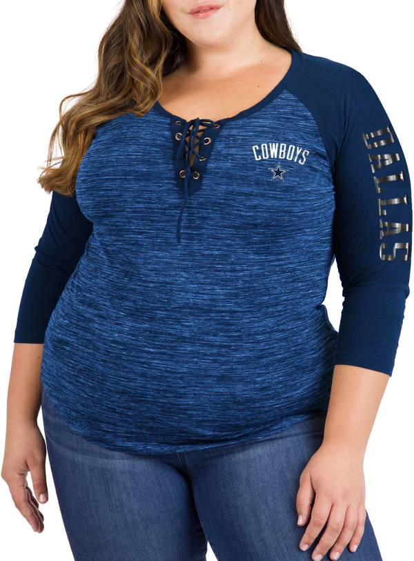 New Era Women's Dallas Cowboys Space Dye Lace Navy Plus Size Raglan Shirt