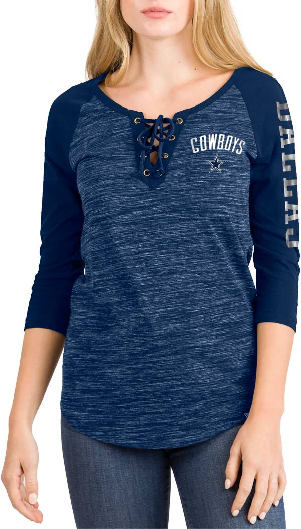 New Era Women's Dallas Cowboys Space Dye Lace Navy Raglan Shirt