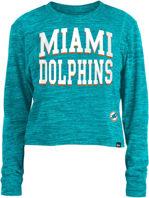 New Era Women's Miami Dolphins Space Dye Aqua Long Sleeve Crop Top T-Shirt